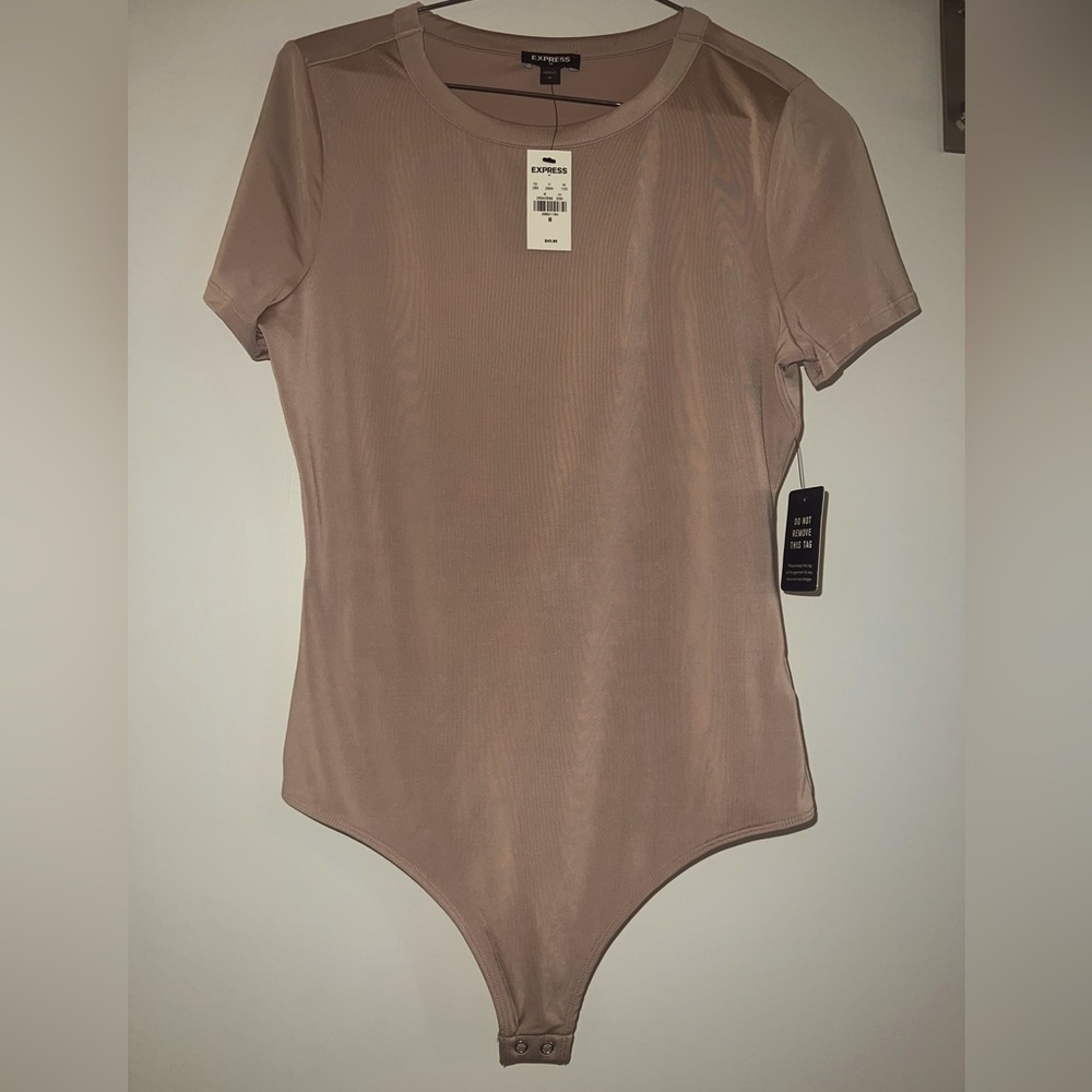 NWT - Express short sleeve bodysuit. Tan/nude/beige color. Size medium.